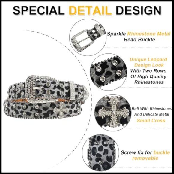 Rhinestone Cross Leopard Belt with Studded Design main image 5